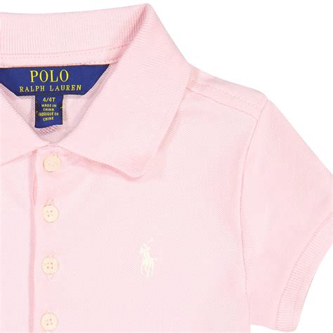 Ralph Lauren Girls Junior Polo Shirt Dress In Light Pink With Eyelet