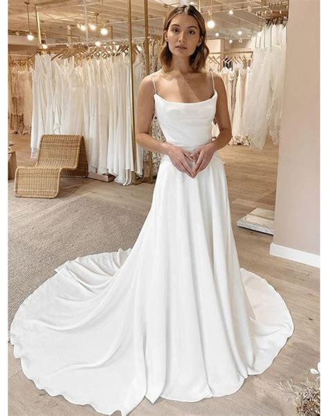 a line princess stretch crepe ruched spaghetti straps sleeveless sweep brush train bridal gown