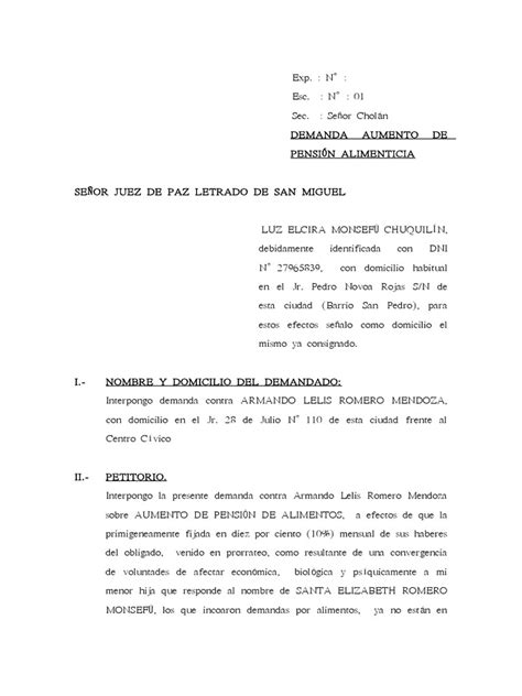 Demanda Aumento De PensiÓn Alimenticia Pensión Alimenticia Ley Común