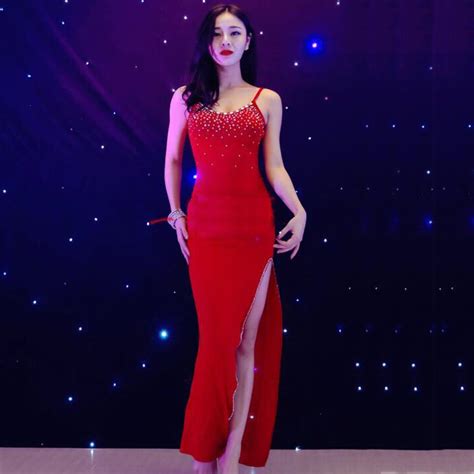Cheap New Sexy Latin Dance Dress Women Fashion Original Red Backless Dresses Lady Rumba Flamenco
