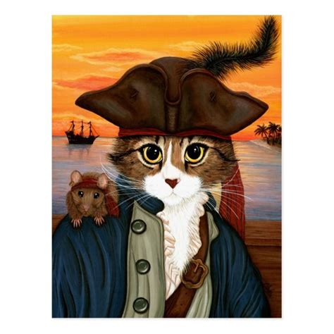 Captain Leo Pirate Cat And Rat Fantasy Art Postcard Zazzle Cat Art