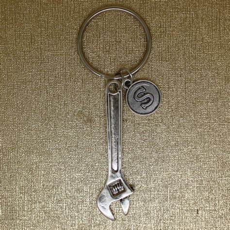 Wrench Keychain Spanner Keychain Initial Keychain Silver Etsy