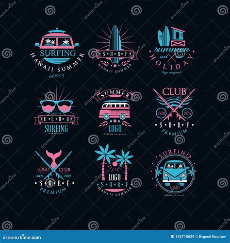 Vector Set Of Original Emblems For Surfing Club Vintage Logos With