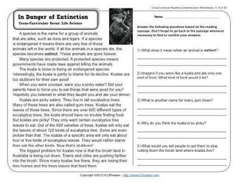 danger  extinction  grade reading comprehension
