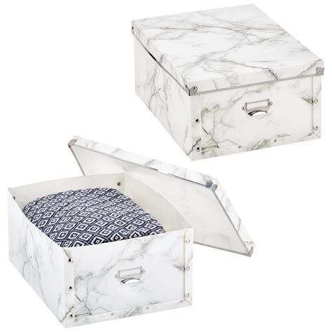 Marble Print Storage Box With Lid And Metal Plate Pack Of 2 In Extra