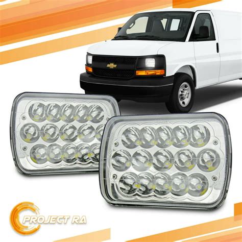 Pair 7x6 Chrome 6000k Led Headlights For Chevy Express Cargo Van 1500