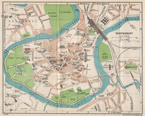 Shrewsbury Vintage Town City Map Plan Shropshire 1950 Old Vintage Chart
