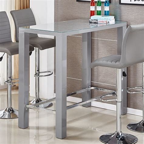 Jam High Bar Table Rectangular In Grey High Gloss And Glass Top Is