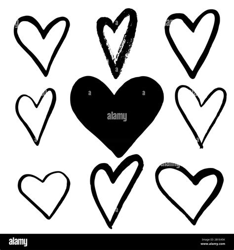 Set Of Black Hand Drawn Hearts On White Background Design Element For