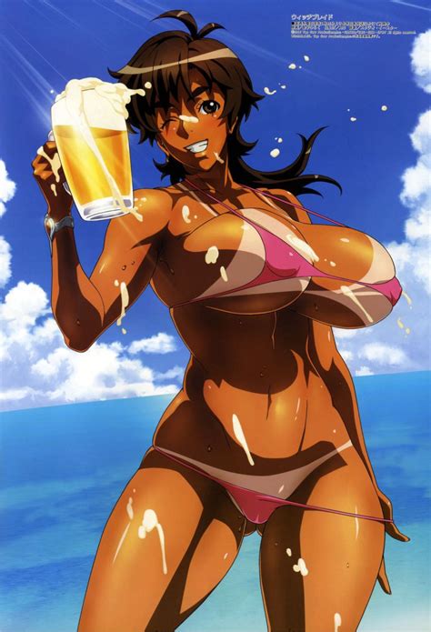 Kaneko Hiraku Amaha Masane Witchblade Highres Official Art Scan 1girl Alcohol Beach