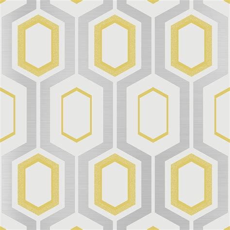 Coloroll Mortimer Geometric Wallpaper Yellow Silver