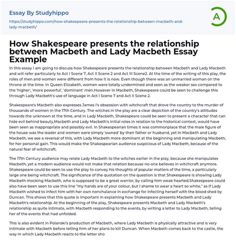 how shakespeare presents the relationship between macbeth and lady macbeth essay example