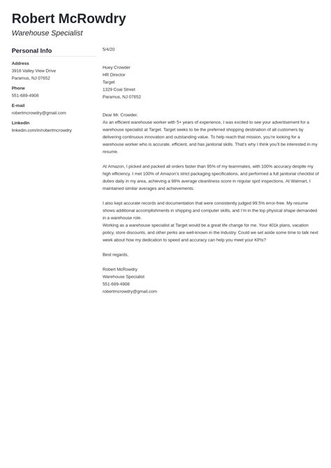 Warehouse Cover Letter Examples for Workers and Associates