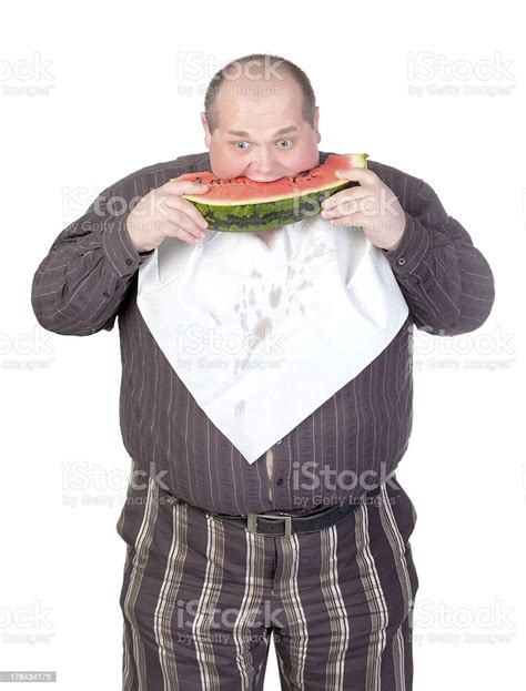 Obese Man Eating Watermelon Stock Photo Download Image Now