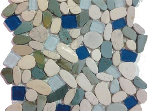Sea Glass Tile And Pebbles Indah Shaved Mosaic Blend Beach Style