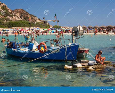Fishing Boats Moored Near Punta Molentis Beach Villasimius Sardinia