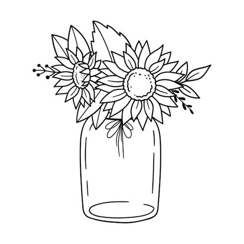 Premium Vector Sunflowers Bouquet In Glass Mason Jar