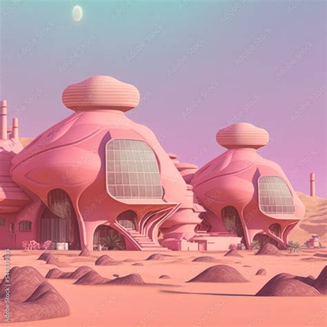 Funny Looking Futuristic Houses And Buildings In The Pink Desert An