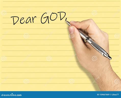 Closeup Hand Writing Letter To God On Lined Sheet Stock Image Image