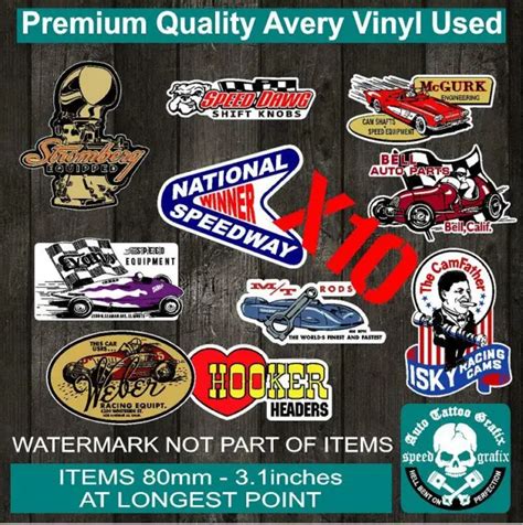 Vintage Hot Rod Decal Sticker T Pack X10 Car Toolbox Isky Thompson