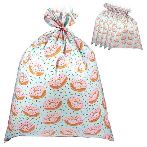 Pack of 6 Jumbo Gift Bags - Giant Plastic Gift Sacks in Donuts Design ...
