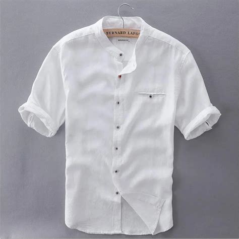 buy 2017 men s mandarin collar short sleeve natural linen cotton summer shirt