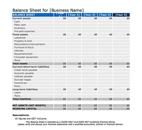 Free Excel Balance Sheet Template