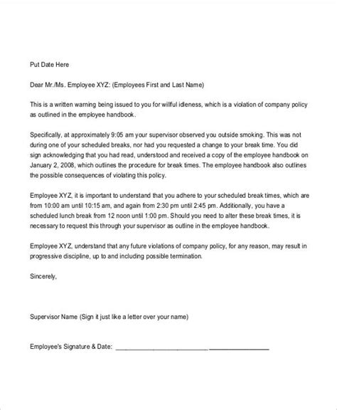 Late lunch break warning letter template. Sample Letter To Employees Regarding Lunch Breaks