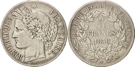 Frankreich 5 Francs 1850 Bb Münze Cérès Strasbourg S Silber Km