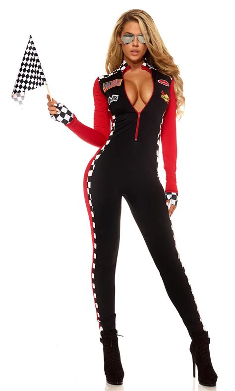 Women Sexy Black Long Sleeve Race Car Driver Costume Racer Babe