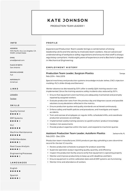 Pin by kareemah bush on resumes warehouse resume resume. Production Team Leader Resume, template, design, tips ...