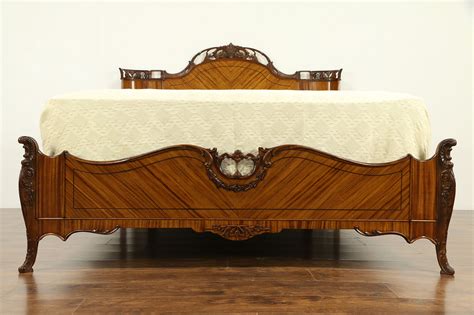 Satinwood Carved Vintage 4 Pc Bedroom Set Queen Size Bed