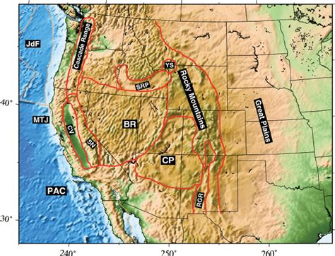 A Topographic Map Of The Western United States Boundaries Of Tectonic