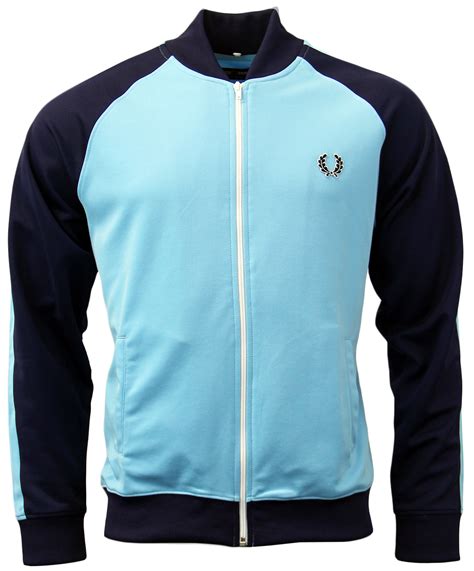 Fred Perry Retro 70s Mod Bomber Collar Track Top In Blue