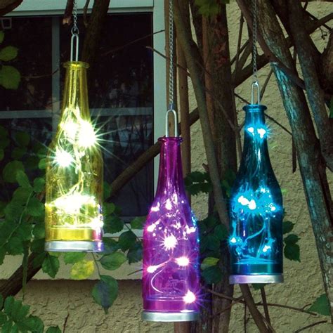 Fiesta Hanging Glass Bottles With Leds 3 Pack Blue Yellow Magenta Glass Bottle Crafts