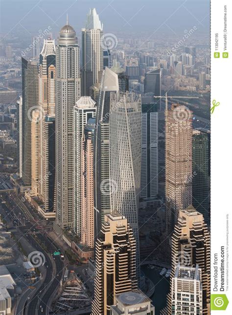 Aerial View Of Dubai Marina Skyline With Tallest Buildings