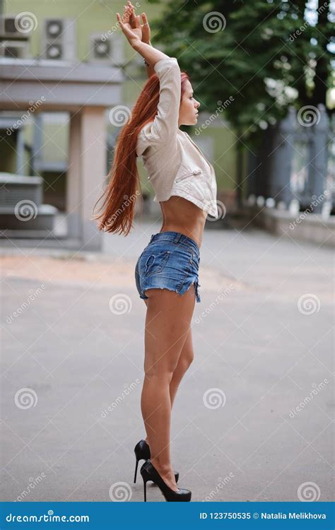 Hot Redhair Woman In The City Half Naked Girl Fashion Art Photo