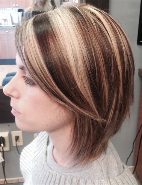 Short hair Bob haircut Highlights lowlights Bright blonde dark hair