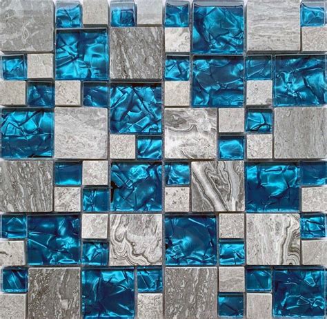 Marble Mix Glass Linear Mosaic Tile Teal Blue And Gray Etsy In 2021