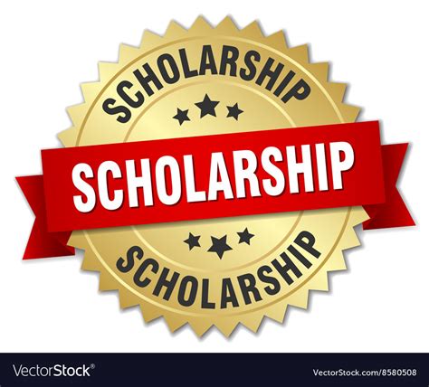 Scholarship 3d Gold Badge With Red Ribbon Vector Image