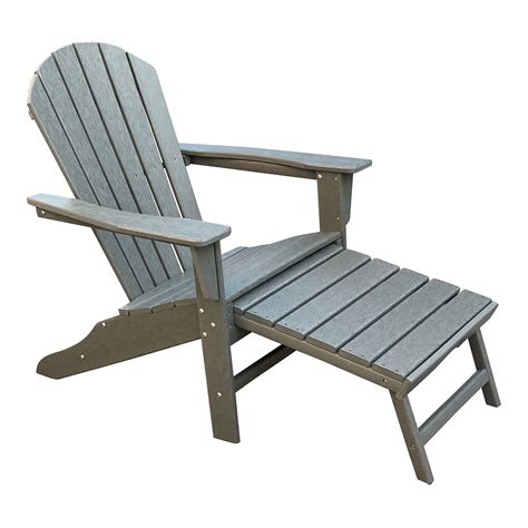 Hampton Gray Outdoor Patio Adirondack Chair With Hideaway Ottoman