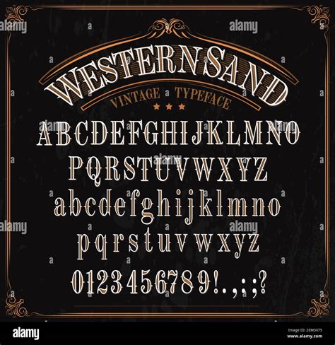 Western Font Letters Vector Vintage Typeface In Retro Vignette Frame