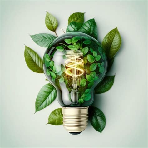 Green Eco Friendly Light Bulb From Fresh Leaves Generative Ai Stock