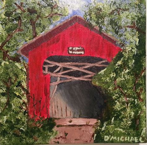 Red Covered Bridge Acrylic Painting On Canvas Acrylic Painting Canvas