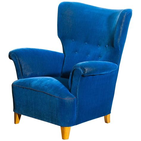Scandinavian Royal Blue Velvet Wingback Chair, 1930-1940 ... Wingback chairs for the dining hall.