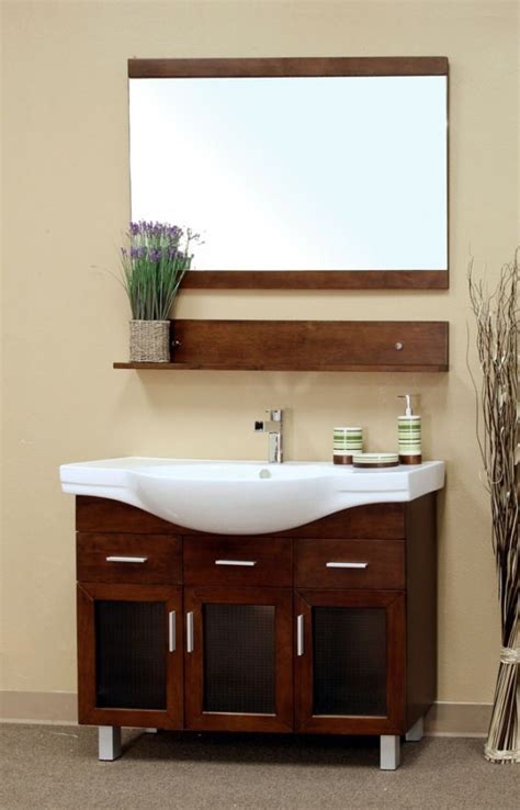 Vessel sink vanities are the preferred bathroom cabinet sets for the discerning homeowner who wants to make a unique statement in her bathroom. 40 Inch Single Sink Bathroom Vanity in Medium Walnut