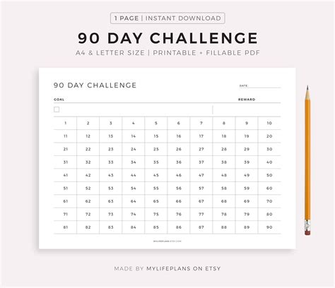 90 Day Challenge Printable Landscape Goal Setting Progress Etsy