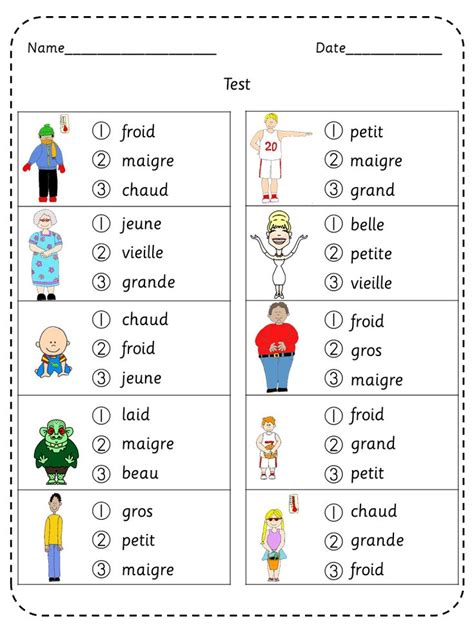 French Beginner Vocabulary Tests And Word Search Puzzles French