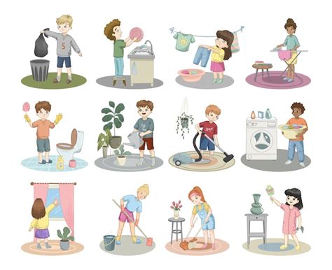Premium Vector Collection Of Illustrations With Children Doing