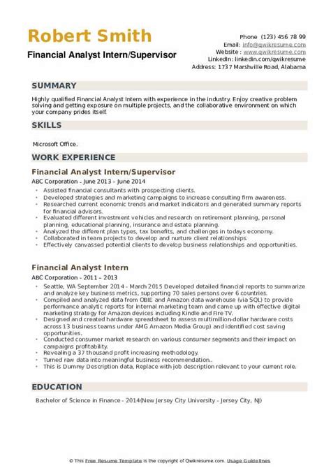Job descriptions & responsibility samples inc.+ pdf crafting a resume for a mechanical engineering role does not necessarily entail much writing (this is not a dissertation) however how you piece. Financial Analyst Intern Resume Samples | QwikResume